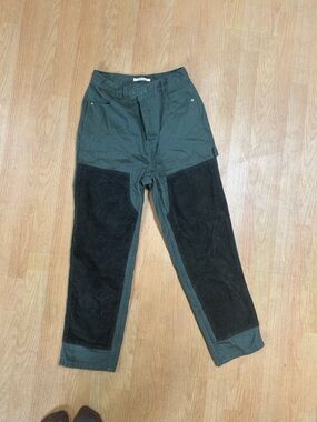 PacSun Women's Olive Workwear Carpenter Pants Size 28 Olive Green Corduroy Patch